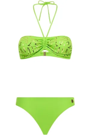 Roberto Cavalli Badetøj, Dame, Grøn, S, Monogram Bikini med Halterneck og Lavtaljet