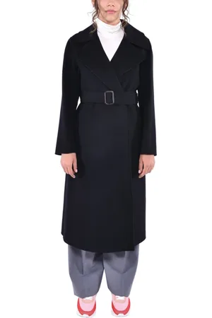 Max Mara Frakke, Dame, Sort, XS, Uld, Lang Uldfrakke med Shawl-krave