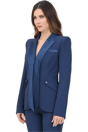 Elisabetta Franchi Jakke, Dame, Blå, L, Satin, Blå Smokingjakke med Satin Revers