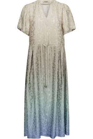 Mos Mosh Kjole, Dame, Flerfarvet, S, Uld, Elegant Blomstret Kjole med V-Hals