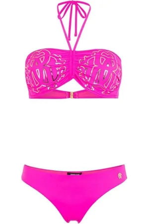 Roberto Cavalli Badetøj, Dame, Lyserød, S, Uld, Monogram Bikini med Halterneck og Lav Talje