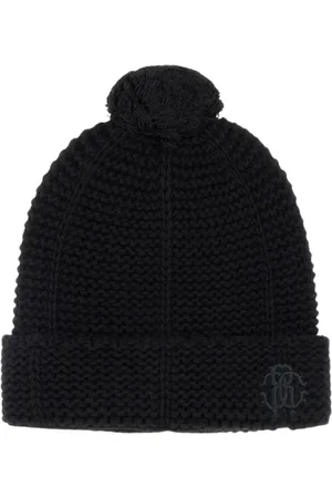 Roberto Cavalli Tilbehør, unisex, Sort, ONE SIZE, Uld, Pom-Pom Hat Sort Unisex Italien