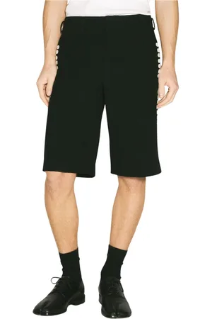 Comme des Garçons Shorts, Herre, Sort, S, Uld, Knap-udsmykkede uldshorts