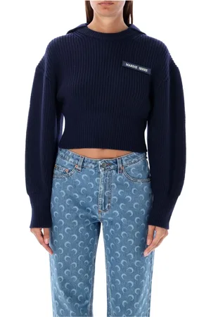 Marine Serre Strik, Dame, Blå, M, Uld, Sailor Knitwear Hooded Sweater
