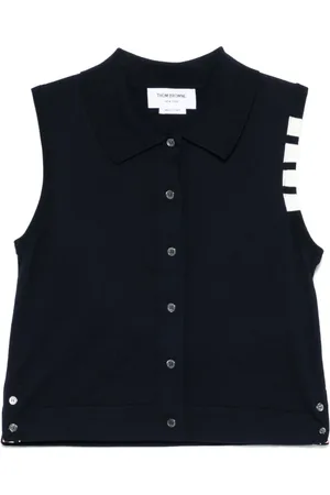 Thom Browne Top, Dame, Blå, S, Bomuld, Ærmeløs top med knaplukning