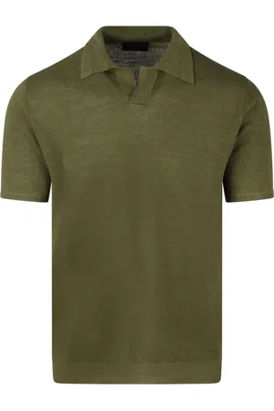 Roberto Collina Top, Herre, Grøn, M, Linned, Linned Hæklet Polo Skjorte