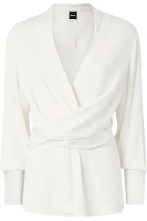 HUGO BOSS Bluser & Skjorter, Dame, Hvid, L, Hvid Wrap Bluse med Lynlåslukning