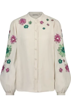 Fabienne Chapot Bluser & Skjorter, Dame, Hvid, L, Uld, Bluse med blomsterbroderi