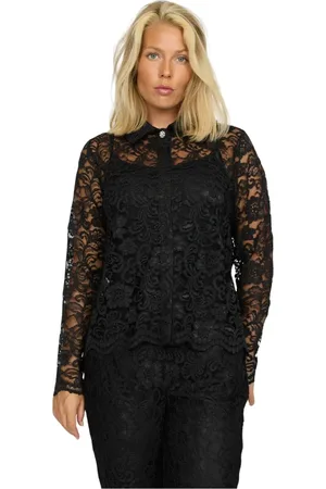 2-Biz Bluser & Skjorter, Dame, Sort, L, Polyester, Elegant Sort Blonde Skjorte med Blonde
