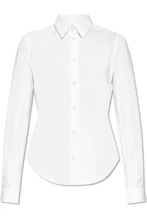 Diesel Bluser & Skjorter, Dame, Hvid, L, Bomuld, Skjorte med logo-broderet krave