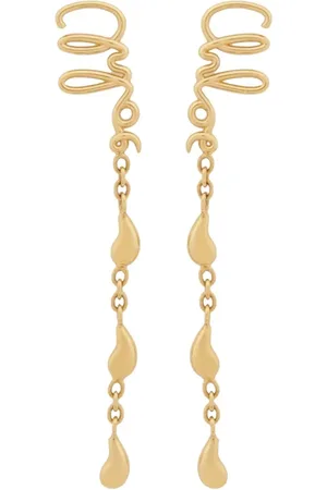 Chloé Tilbehør, Dame, Gul, ONE SIZE, Golden Bijoux Øreringe med Graveret Logo