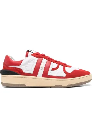 Lanvin Sko, Herre, Rød, 45 EU, Læder, Røde Hvide Sneakers med Multi-Panel Design