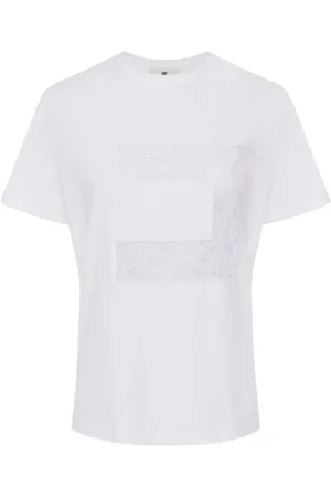 Elisabetta Franchi Top, Dame, Hvid, XS, Uld, Blomstret Kortærmet Jersey T-shirt