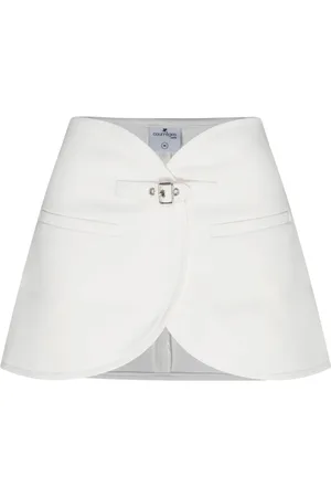 Courrèges Nederdel, Dame, Hvid, XS, Uld, Ellipse Curved Hem Twill Mini Skirt