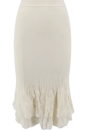 Bottega Veneta Nederdel, Dame, Hvid, M, Bomuld, Blomsterbroderet bomuldsblandingsnederdel