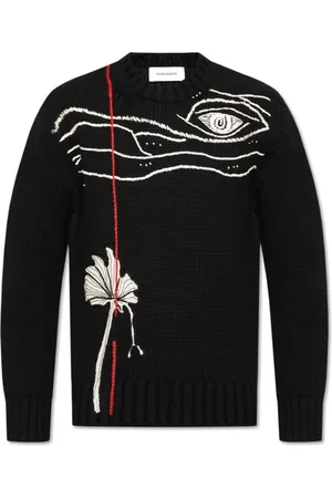 Salvatore Ferragamo Strik, Herre, Sort, L, Uld, Sweater med dekorativt broderi