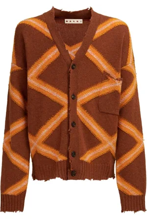 Marni Strik, Herre, Brun, M, Uld, Geometrisk-mønstret cardigan i ren ny uld