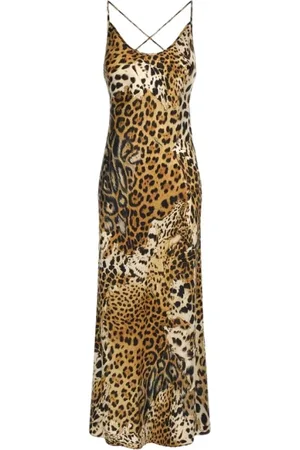 Roberto Cavalli Kjole, Dame, Brun, L, Jaguar Skin Slip Kjole Lys Brun