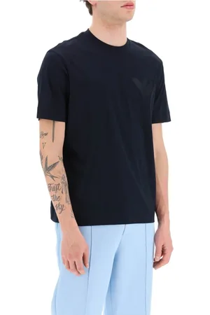 Emporio Armani Top, Herre, Blå, XL, Bomuld, Logo Broderi T-shirt