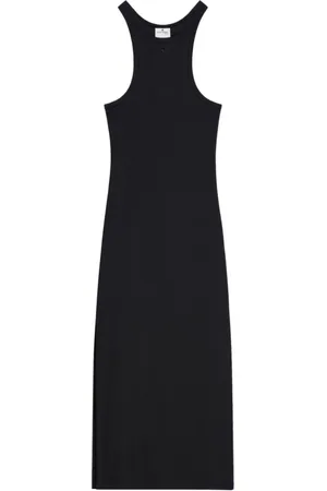 Courrèges Kjole, Dame, Sort, S, Bomuld, Sort Ribbet Midi Kjole