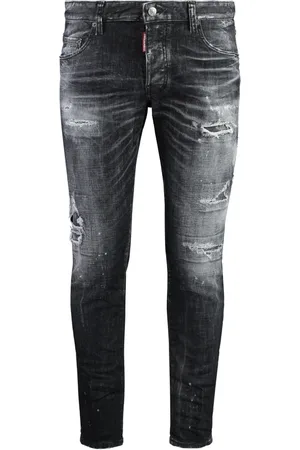 Dsquared2 Jeans, Herre, Sort, M, Bomuld, Distressed Skinny Jeans med malerpletter