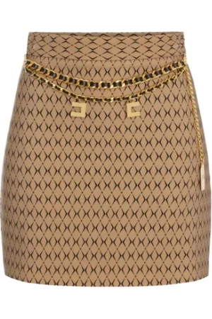 Elisabetta Franchi Nederdel, Dame, Brun, M, Satin, Rhombus Print Mini Skirt med Kæde