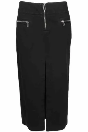 Dondup Nederdel, Dame, Sort, XL, Bomuld, Lang Slim Fit Cady Nederdel med Slidser