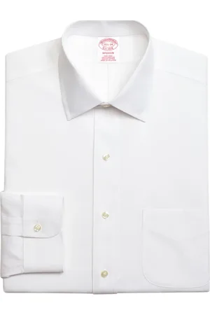 Brooks Brothers Skjorte, Herre, Hvid, XS, Bomuld, Ensfarvet hvid slim fit non-iron stretch bomuldsskjorte med Ainsley-krave