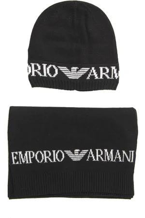 Emporio Armani Tilbehør, Herre, Sort, ONE SIZE, Uld, Italiensk Design Halstørklæde og Hattesæt