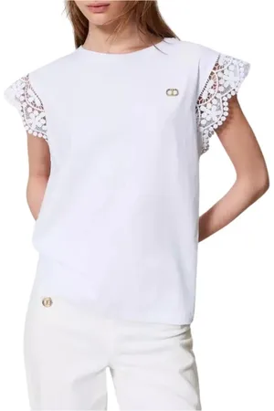 Twin-Set Top, Dame, Hvid, XL, Blonde Flutterærme T-shirt