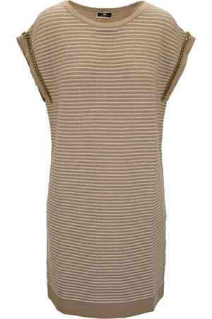 Elisabetta Franchi Kjole, Dame, , S, Uld, Gulddetaljeret Kort Kjole