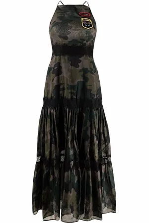 ERMANNO SCERVINO Kjole, Dame, Sort, S, Maxikjole med militærprint