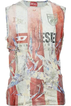 Diesel Top, Herre, Flerfarvet, M, Rød Stribet Tanktop