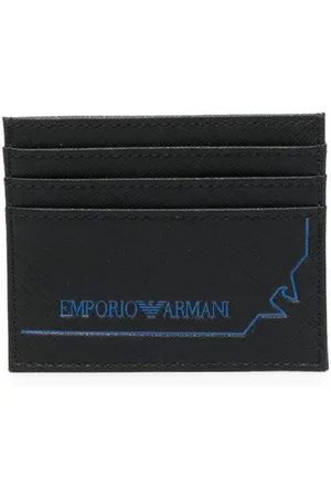Emporio Armani Tilbehør, Herre, Sort, ONE SIZE, Læder, Logo-Print Læder Kortholder