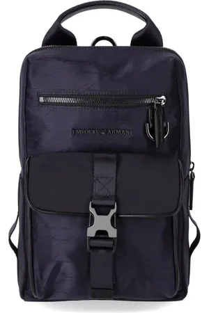Emporio Armani Taske, Herre, Blå, ONE SIZE, Uld, Navyblå Logo Jacquard One Shoulder Rygsæk