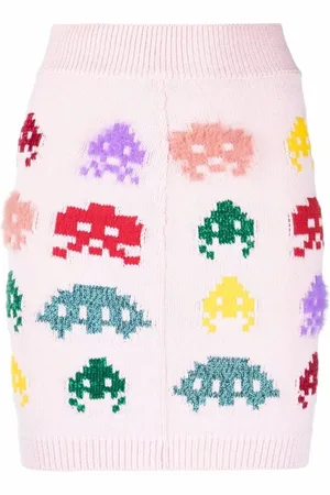 Stella McCartney Nederdel, Dame, Lyserød, XS, Bomuld, Gamer Strikket Nederdel med Gaming Symboler