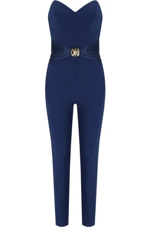 Elisabetta Franchi Jumpsuits & Playsuits, Dame, Blå, M, Polyester, Blå Bustier Jumpsuit med Juvelbue