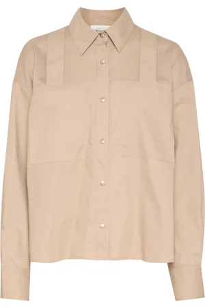 Karen by Simonsen Bluser & Skjorter, Dame, Brun, L, Bomuld, Taupe Skjortebluse med Krave