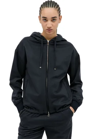 Moncler Sweathshirts & Hoodies, Dame, Blå, S, Uld, Hættetrøje i uldblanding med lynlås