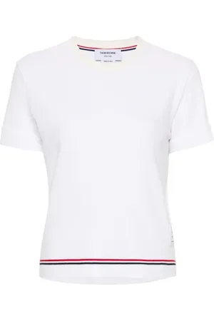 Thom Browne Top, Dame, Hvid, S, Bomuld, Bomulds Piqué Strik T-shirt