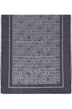 Elisabetta Franchi Tilbehør, Dame, Blå, ONE SIZE, Polyester, Jacquard Foulard Tørklæde Blå Grå Logo