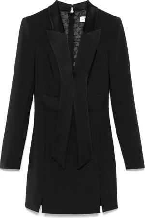 Elisabetta Franchi Kjole, Dame, Sort, XS, Satin, Crêpe tuxedo mini-kjole med satinrevers