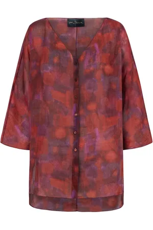 Cortana Bluser & Skjorter, Dame, Rød, S, Aquarelprint V-hals Bluse