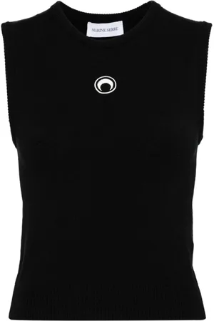 Marine Serre Top, Dame, Sort, XS, Crescent Moon Broderet Top
