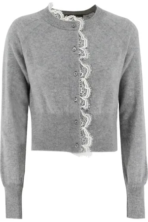 ERMANNO SCERVINO Strik, Dame, Grå, L, Cashmere, Cardigan med blonde detaljer