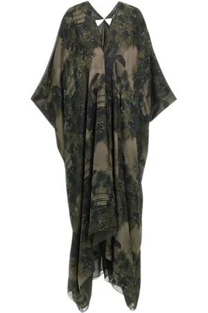 Roberto Cavalli Kjole, Dame, Grøn, 2XL, Grøn Hawaii Print Kaftan Kjole