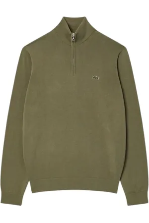 Lacoste Strik, Herre, Grøn, S, Bomuld, Højhalset sweater i bomuldsjersey med lynlås