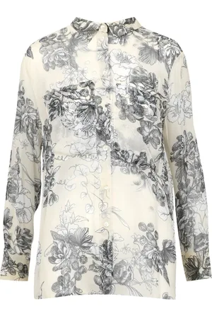 SEMICOUTURE Bluser & Skjorter, Dame, Flerfarvet, XS, Blomstret Skjorte med Krave