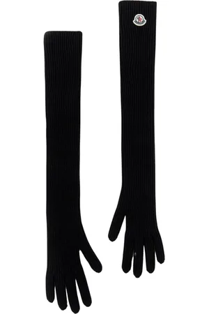 Moncler Tilbehør, Dame, Sort, ONE SIZE, Uld, Uldstrikkede handsker med logo patch