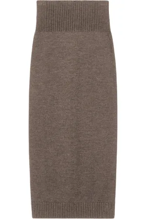Max Mara Nederdel, Dame, Brun, S, Uld, Elegant uldnederdel med ribkant i taljen